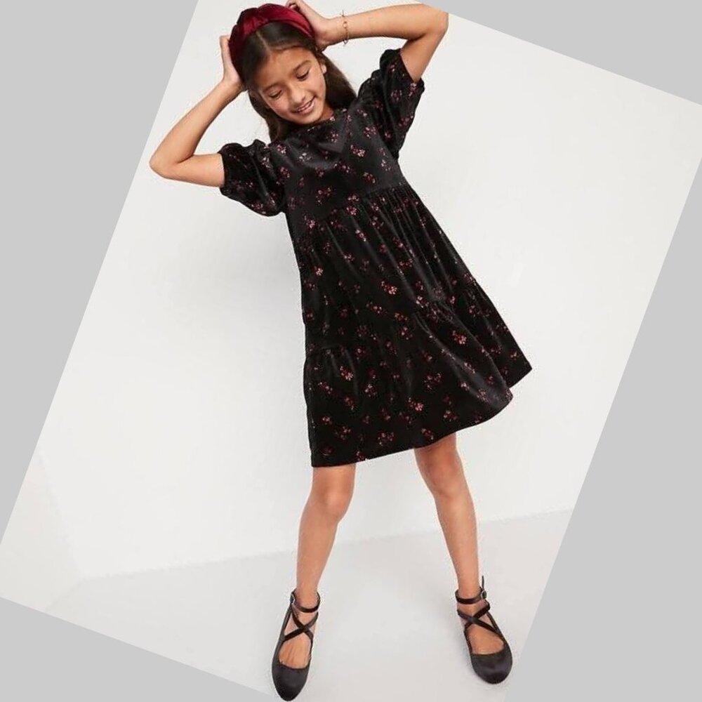 Old Navy Velvet Tiered Puff-Sleeve Dress